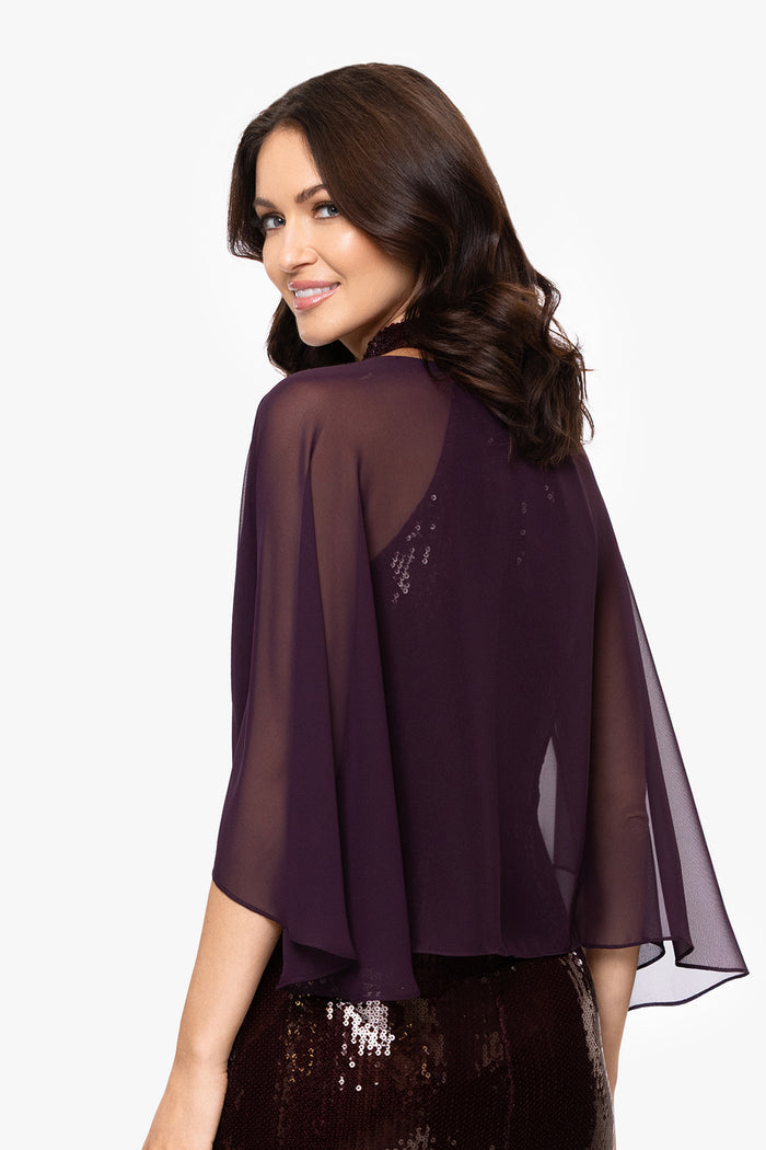 Mulberry “Bernadette” Chiffon Shawl Wrap, back view