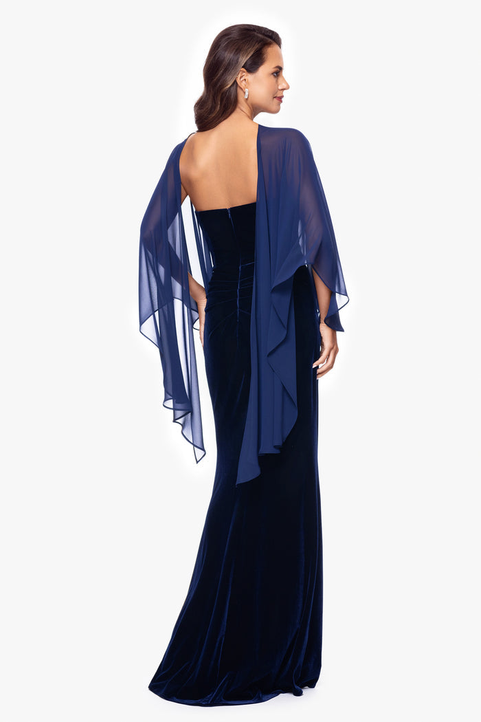 Navy “Bernadette” Chiffon Shawl Wrap, back view