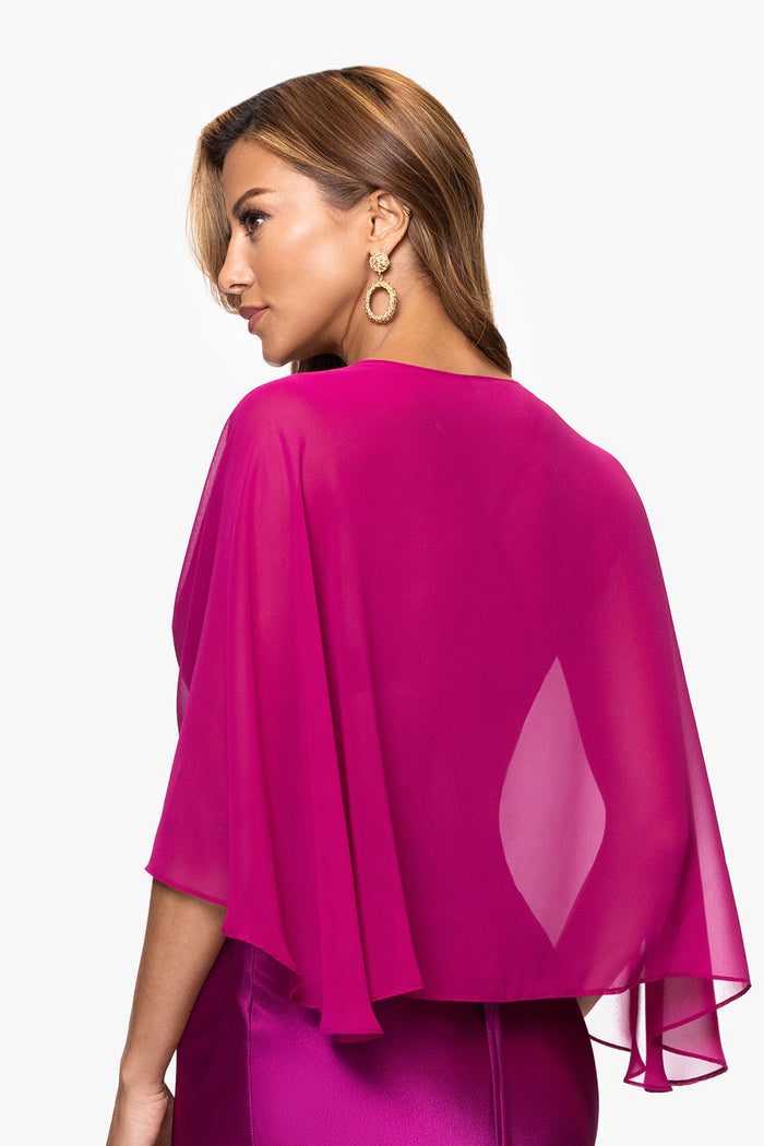 Magenta “Bernadette” Chiffon Shawl Wrap, back view