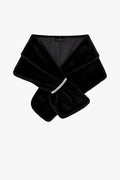 Black “Betty” Faux Fur Pearl Trim Shawl Wrap, product-only front view
