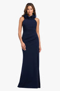 "Billie" Scuba Crepe Chiffon Ruffle Neck Dress
