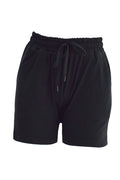 Black Magic jogger shorts in deep black with elastic waistband and drawstring, featuring side pockets and a comfortable fit.