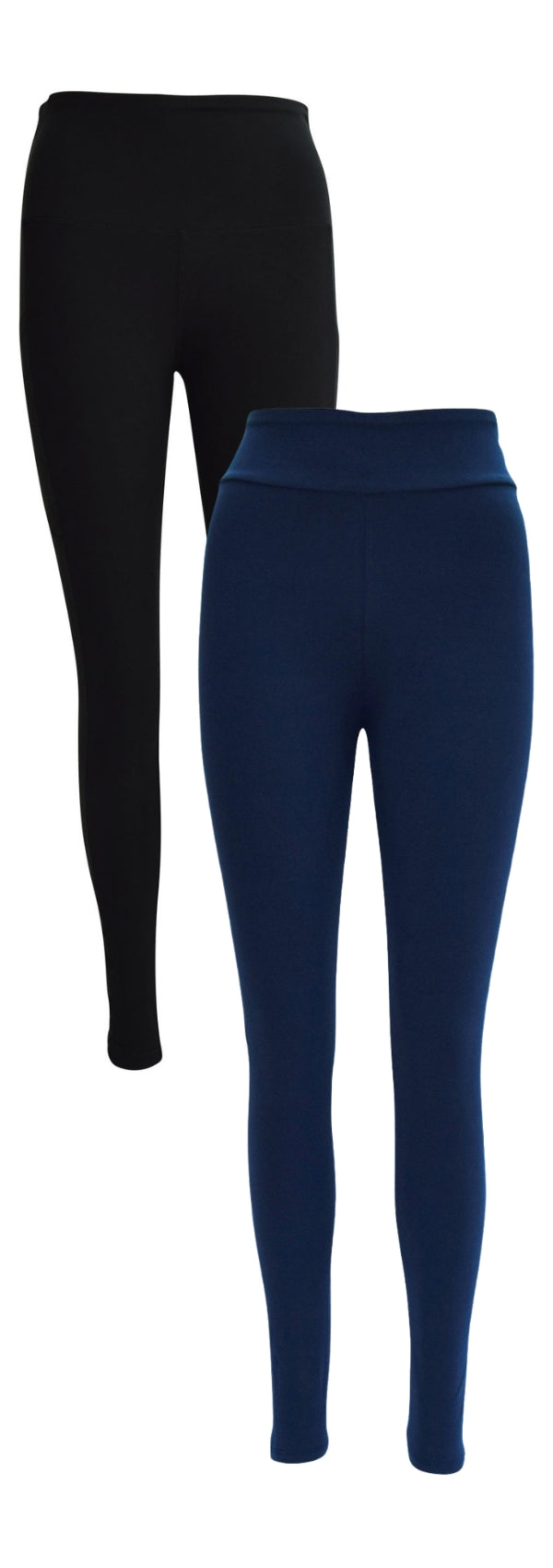 Pair of black and navy leggings for women, perfect for casual wear or workouts