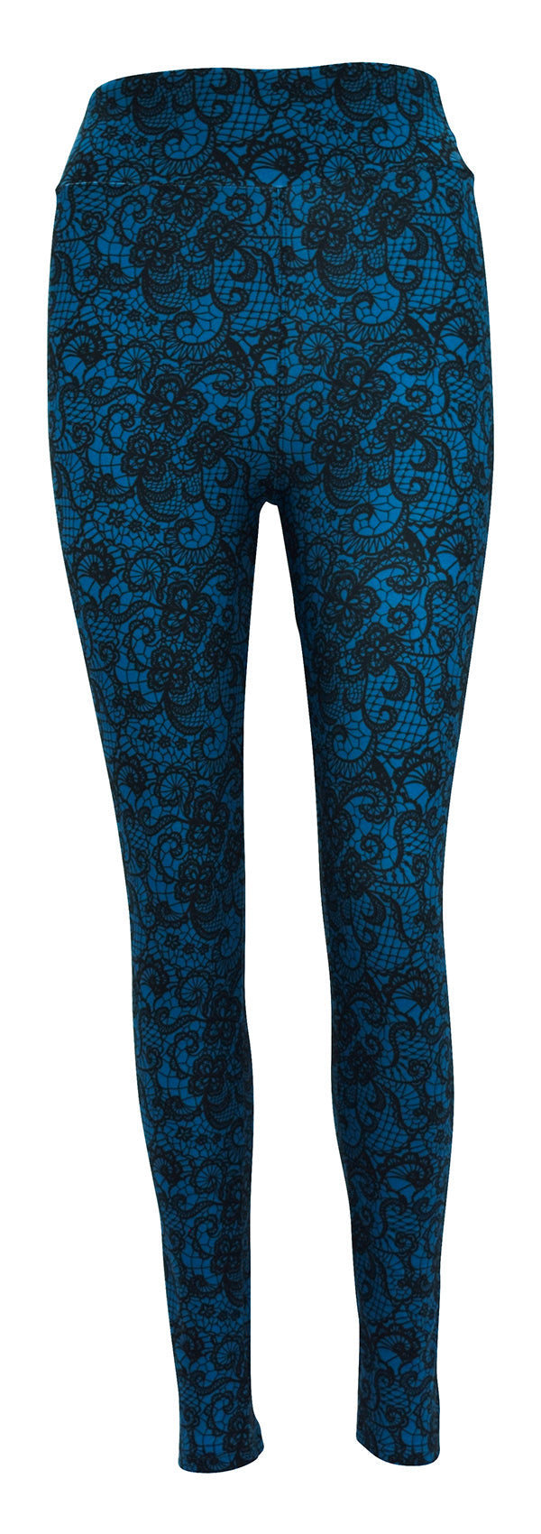 Blue Lagoon Lace patterned leggings in deep blue and black shades