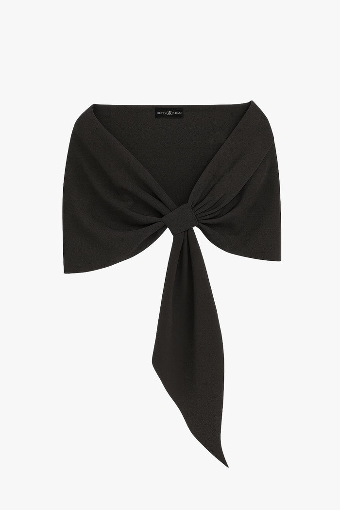 Black “Carol” Techno Scuba Pull Through Shawl Wrap, product-only front view