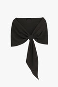 Black “Carol” Techno Scuba Pull Through Shawl Wrap, product-only front view