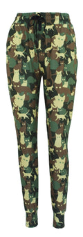 Slim fit Catoflage joggers with cat print camouflage, drawstring waist, pockets, and cuffed bottoms in soft fabric
