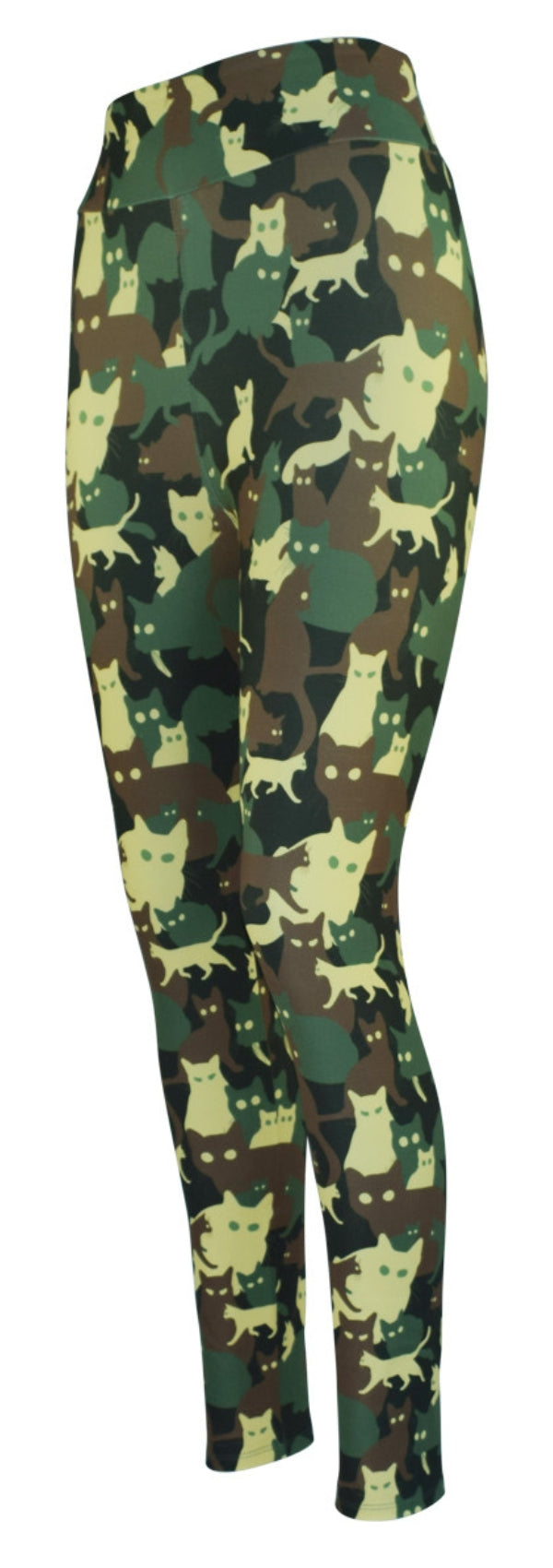 Kids leggings with green cat-themed camouflage pattern Catoflage Kids design