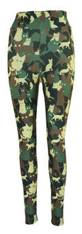 Leggings with green and brown cat camouflage pattern called Catoflage