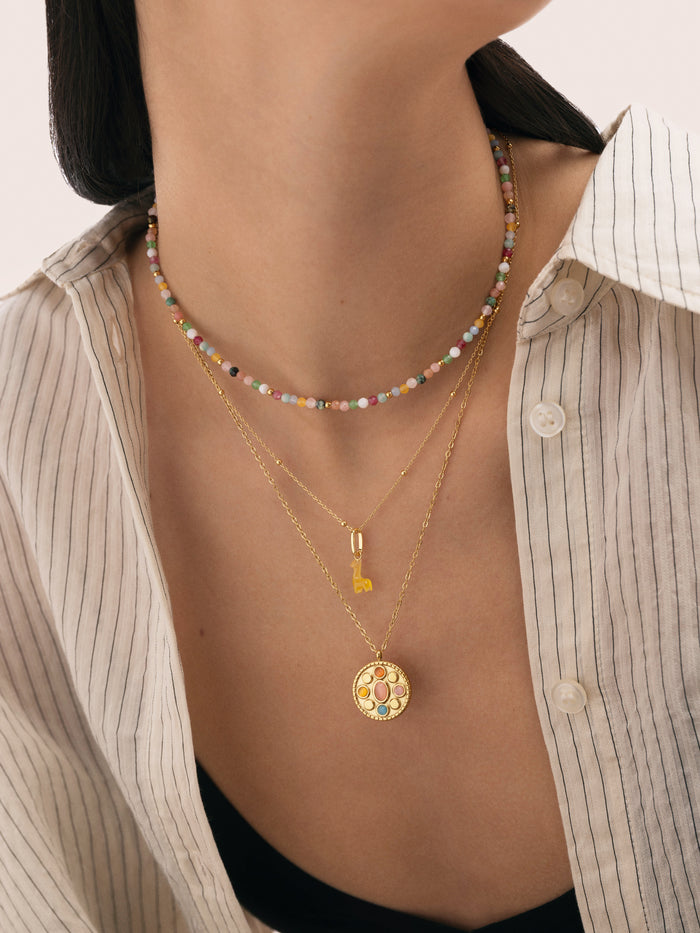 Charm Llama Stone Plata Baño Oro