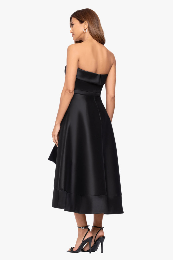 "Claire" Stretch Mikado Strapless Midi Dress