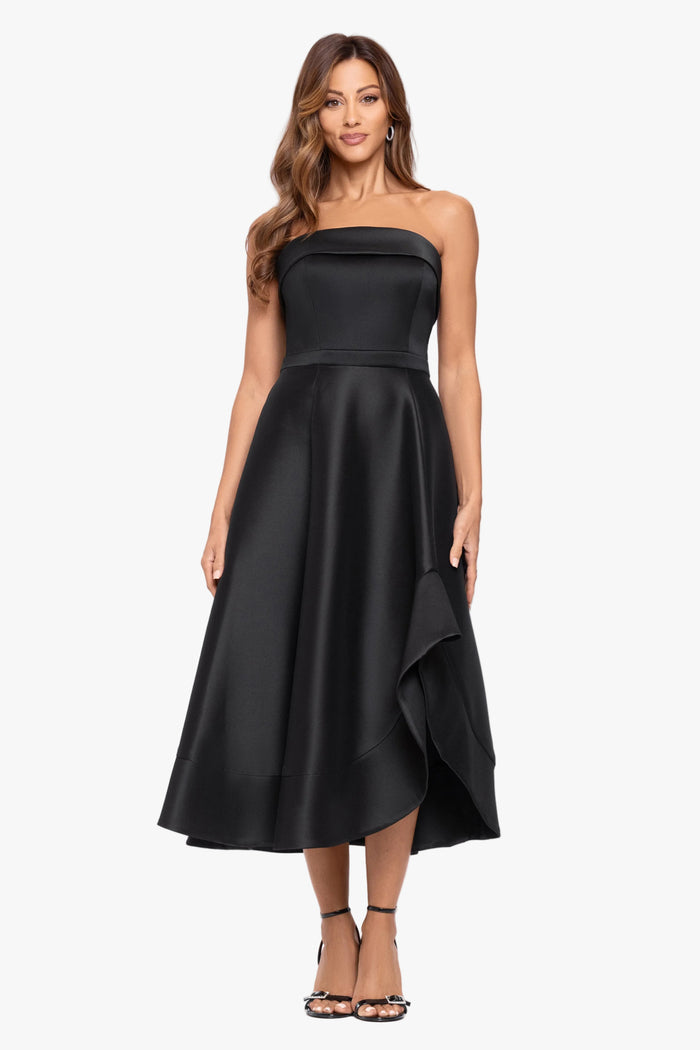 "Claire" Stretch Mikado Strapless Midi Dress
