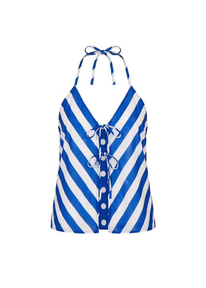 Colette Reversible Top Crinkle Sheer Olympian Blue Polka Dot / Stripe