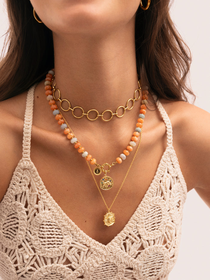 Collar Ámbar Stones Acero Baño Oro