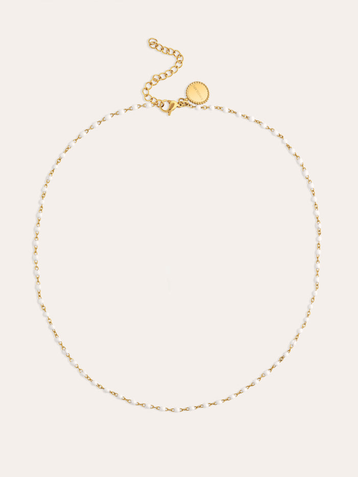Collar Dots Enamel Blanco Acero Baño Oro