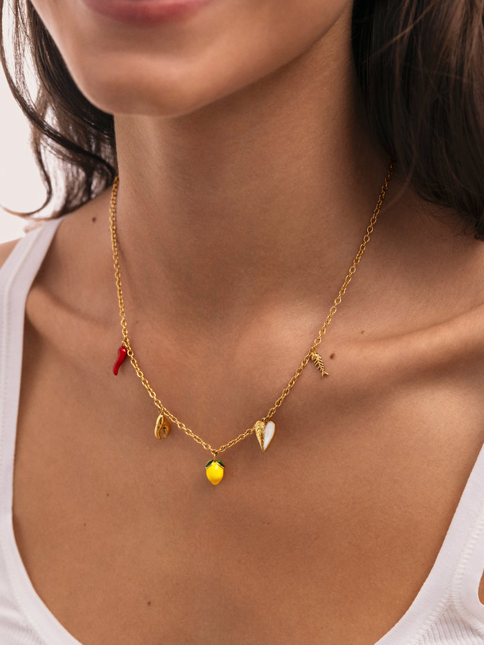 Collar Multicharm Aperitivo Marino Acero Baño Oro