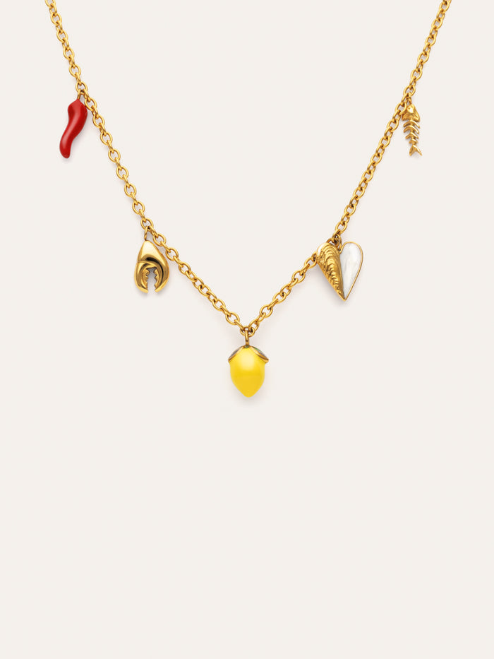 Collar Multicharm Aperitivo Marino Acero Baño Oro