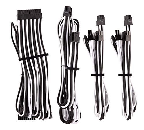 CORSAIR Component Premium Individually Sleeved DC Cable Starter KIT, Type 4 (Generation 4), White/Black (CP-8920220) - Unboxify