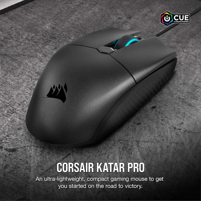 Corsair Katar Pro Ultra-Light Optical USB Gaming Mouse with Backlit RGB LED, 12400 DPI (Black)