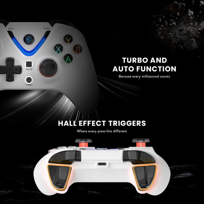 Cosmic Byte ARES Wireless Controller for PC, Magnetic Triggers, Accurate Joysticks, Dual Vibration, Backit LED Buttons, USB Extension Cable (White) - Unboxify