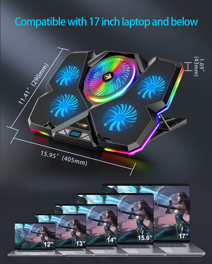 Cosmic Byte Cyclone RGB Laptop Cooling Pad with 5 Fan, Adjustable Speed, USB Hub (Black/Blue)