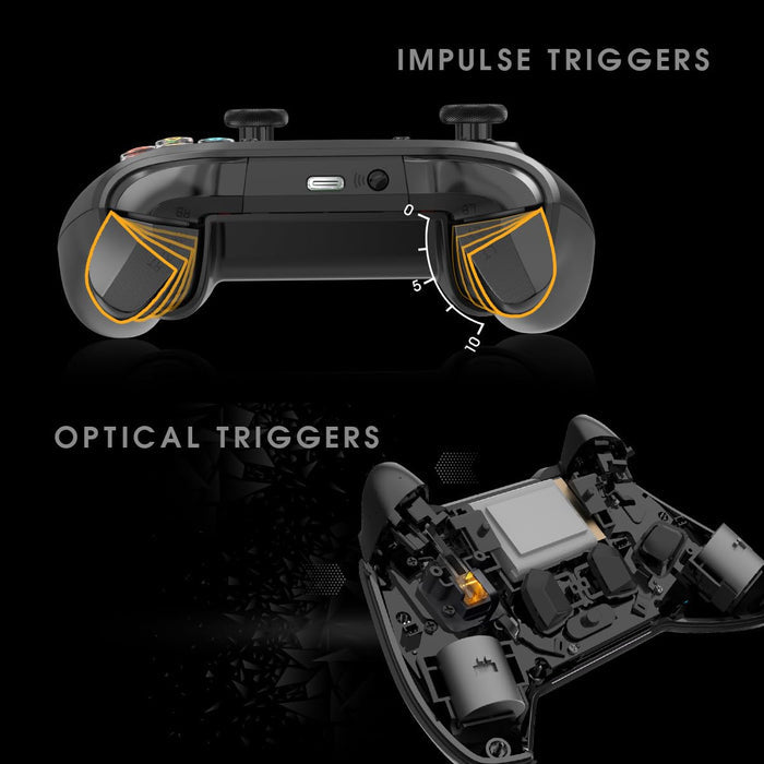 Cosmic Byte Starforge Tri-Mode Controller | Optical Triggers with Trigger Locks | TMR Replaceable Joysticks | Impulse Trigger Feedback | HD Voice Coil Vibration | Macro Back Buttons | RGB & Tri-Mode Connectivity - Unboxify