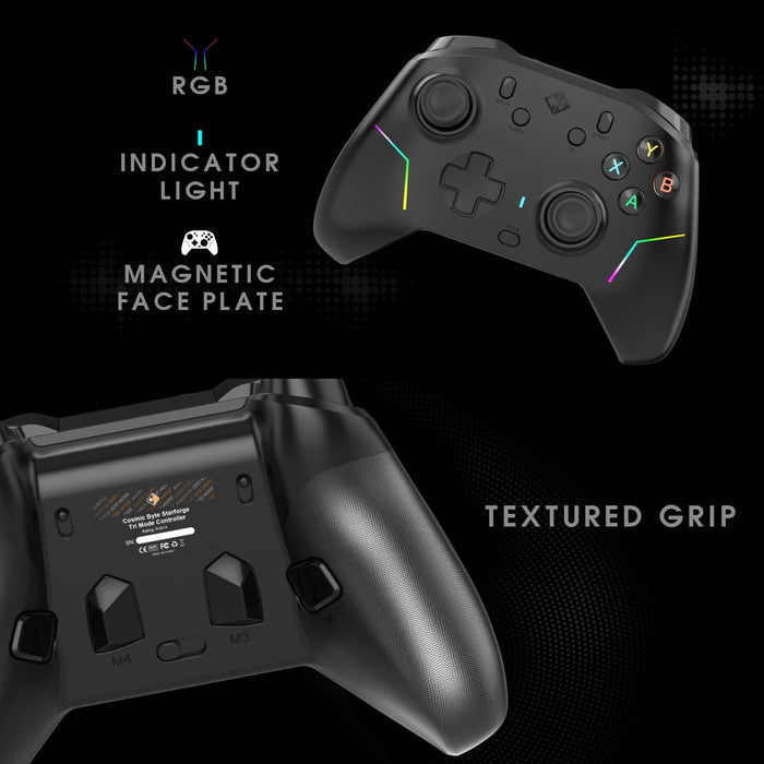 Cosmic Byte Starforge Tri-Mode Controller | Optical Triggers with Trigger Locks | TMR Replaceable Joysticks | Impulse Trigger Feedback | HD Voice Coil Vibration | Macro Back Buttons | RGB & Tri-Mode Connectivity - Unboxify