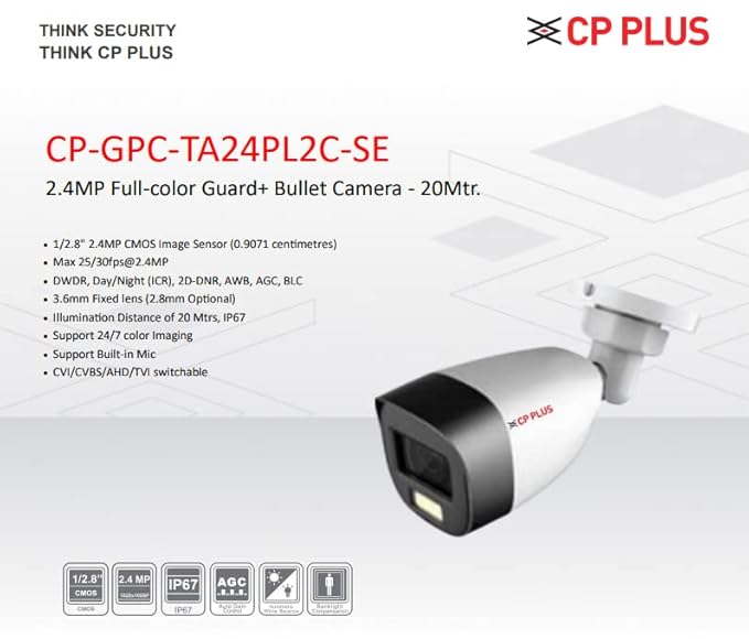 CP Plus 2.4MP Full-Colour Guard+ Wireless Bullet Camera Support Built-in Mic (CP-GPC-TA24PL2C-SE) Analog HD Cameras