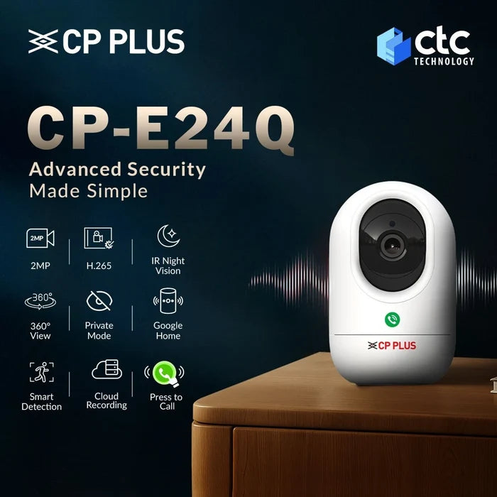 CP PLUS CP-E24Q 2MP Full HD WiFi Camera with 360degree Pan Tilt,Press to Talk&CTC Tech Security Camera