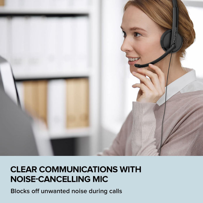 Creative Hs-220 USB Headset with Noise-Cancelling Mic and Inline Remote - On Ear, Black