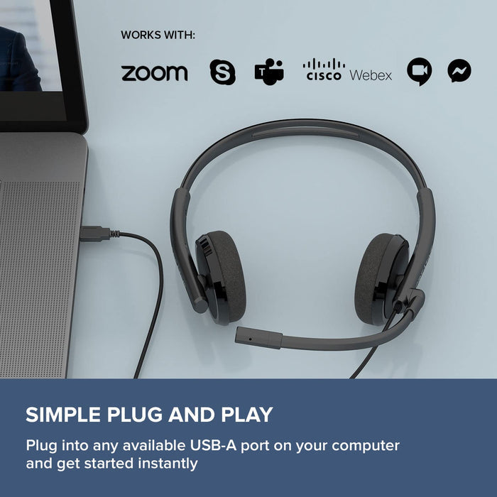 Creative Hs-220 USB Headset with Noise-Cancelling Mic and Inline Remote - On Ear, Black