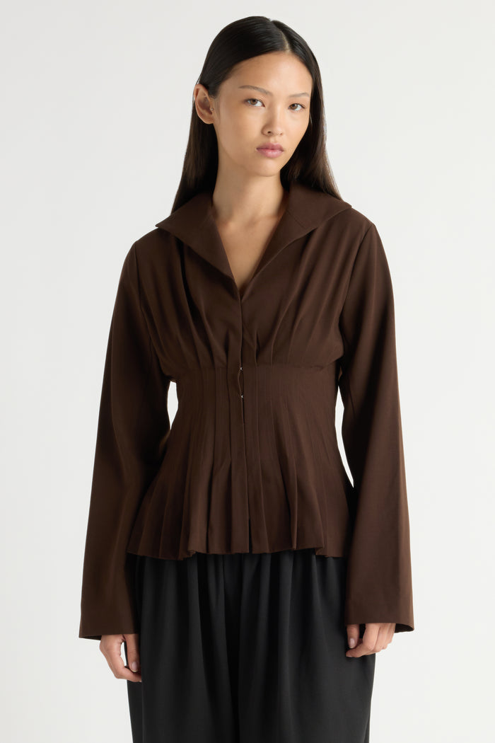 May-Li | Czarina Hook-and-Eye Pleated Blouse in Size Small