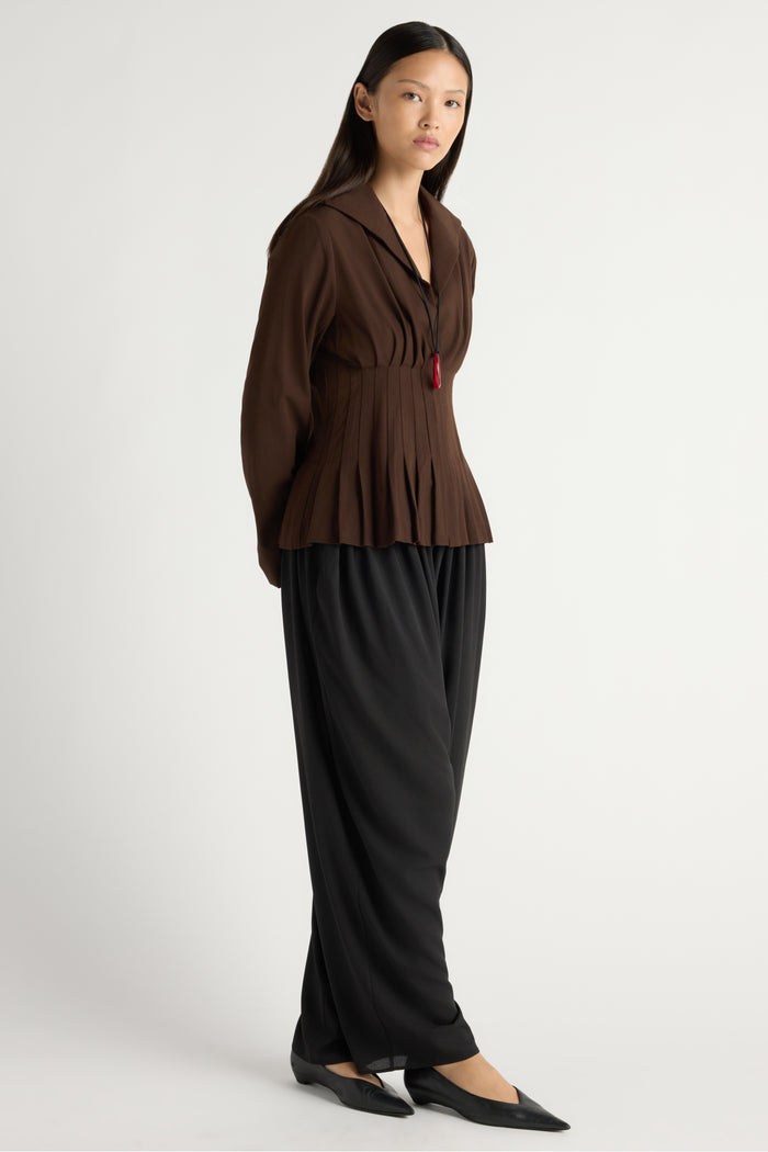 May-Li | Czarina Hook-and-Eye Pleated Blouse in Size Small