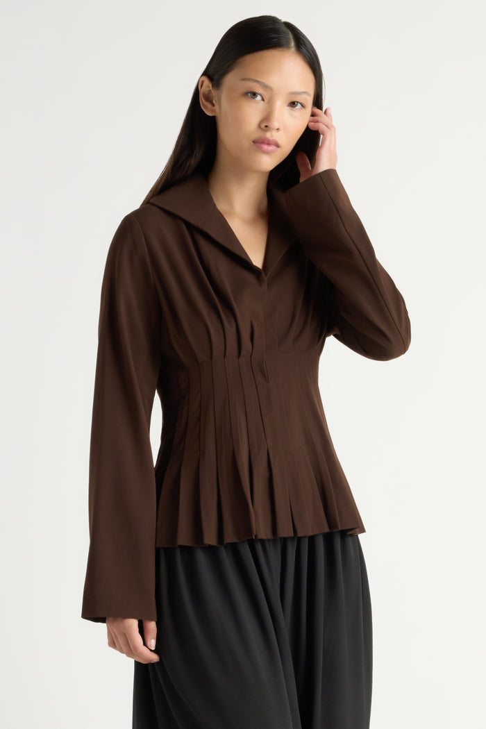 May-Li | Czarina Hook-and-Eye Pleated Blouse in Size Small