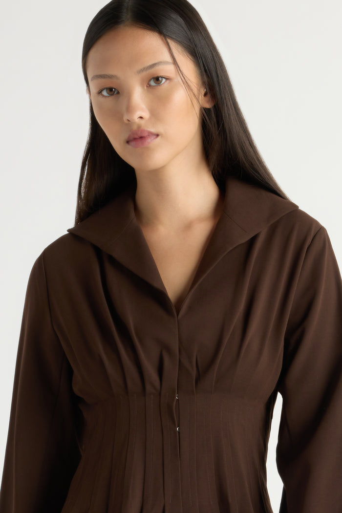 May-Li | Czarina Hook-and-Eye Pleated Blouse in Size Small
