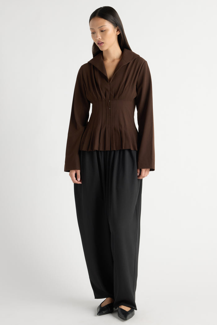 May-Li | Czarina Hook-and-Eye Pleated Blouse in Size Small