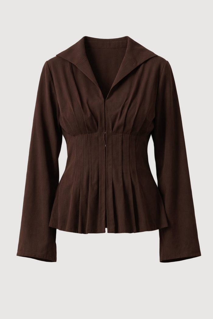 May-Li | Czarina Hook-and-Eye Pleated Blouse in Size Small - Flat