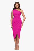 "Dakota" Scuba Crepe One Shoulder Ruched Short Dress