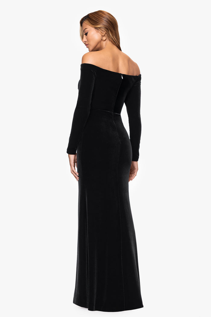 "Danni" Velvet Off The Shoulder Long Sleeve Dress