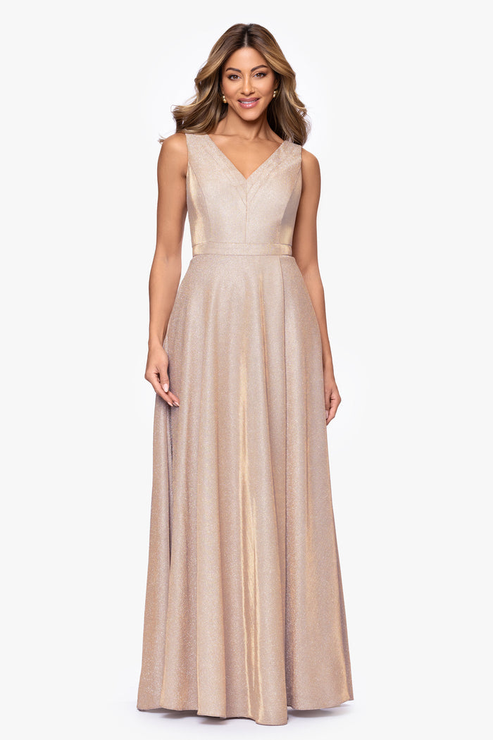 Blush/Silver “Dawn” Galaxy Knit V-Neck Dress, front view