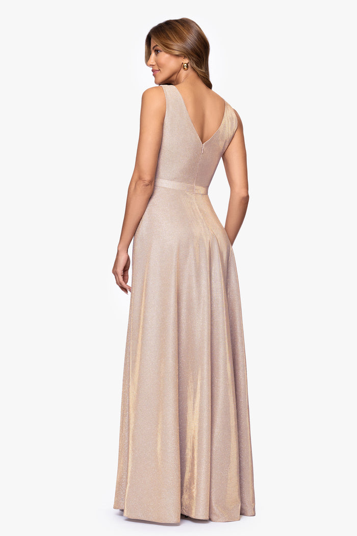 Blush/Silver “Dawn” Galaxy Knit V-Neck Dress, back view