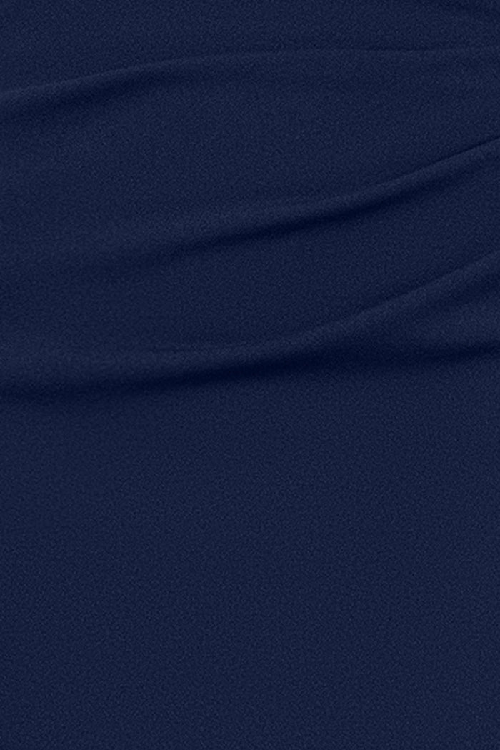 Navy “Delilah” Scuba Crepe Drop Shoulder Chiffon Ruffle Dress, scuba crepe fabric detail