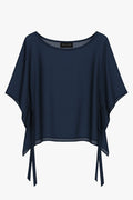 Navy “Demi” Chiffon Pullover Shawl Wrap, product-only front view with side ties