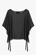 Black “Demi” Chiffon Pullover Shawl Wrap, product-only front view with side ties