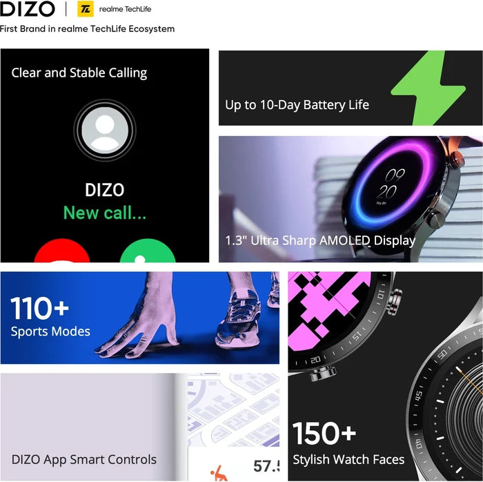 DIZO Watch R Talk, Amoled Display with Calling & 10 days battery (Black Strap, Free Size)