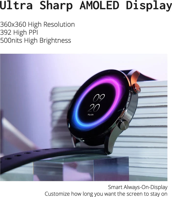 DIZO Watch R Talk, Amoled Display with Calling & 10 days battery (Black Strap, Free Size)
