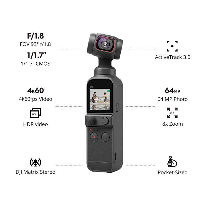 DJI Pocket 2 Creator Combo - 3 Axis Gimbal Stabilizer with 4K Camera, 1/1.7” CMOS, 64MP Photo, Pocket-Sized, ActiveTrack 3.0, Glamour Effects, YouTube Video Vlog, for Android and iPhone, Black - Unboxify