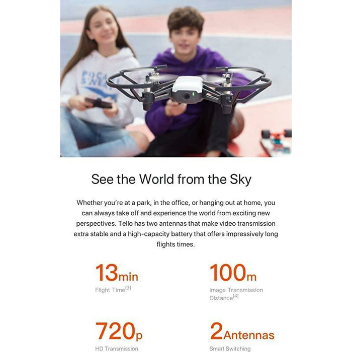 DJI Tello Drone with 5MP HD Camera 720P Wi-Fi FPV 8D Flips Bounce Mode Quadcopter, White - Grabgear.in