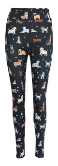 Doggy Daydream leggings with various dog breeds on charcoal background