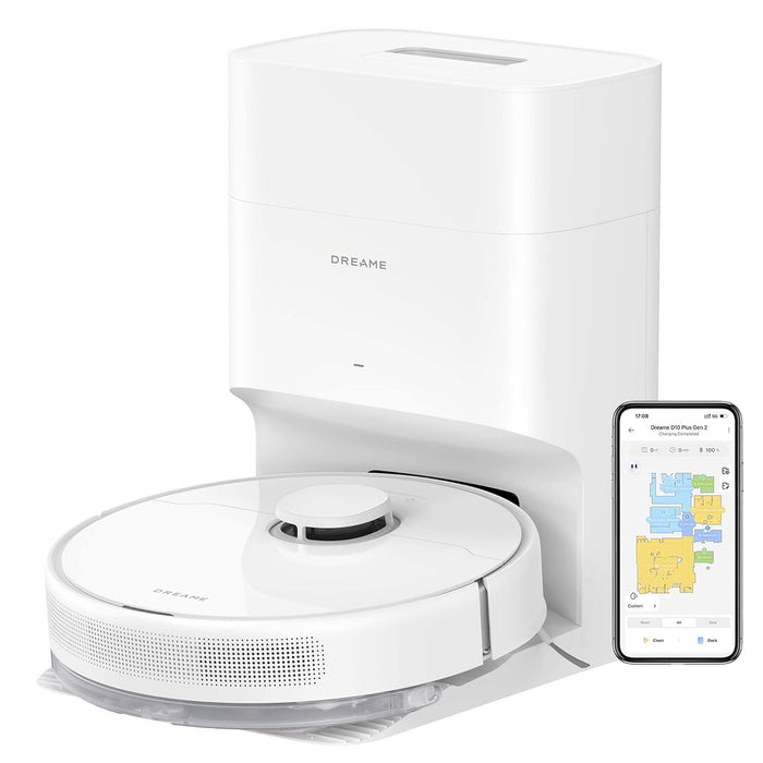 DREAME D10 Plus Gen 2 Robot Vacuum Cleaner with Automatic Dust Emptying, Stores up to 90 Days of Dust, LiDAR Navigation, 6000 Pa Suction Power for Carpets and Pet Hair, 285-Minute Battery, White - Unboxify